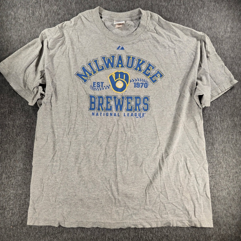 Vintage Majestic Milwaukee Brewers T-Shirt Mens XL Gray MLB National League